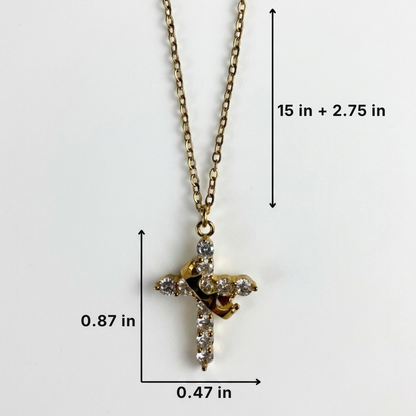 Rotating Crown Cross Necklace