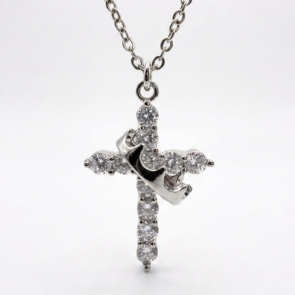 Rotating Crown Cross Necklace
