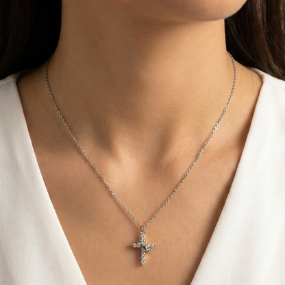 Rotating Crown Cross Necklace